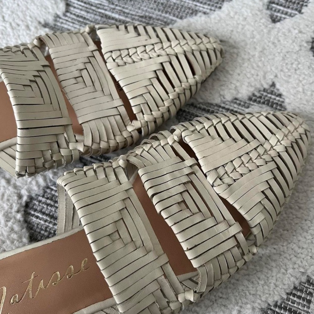 Woven slip on leather summer mules